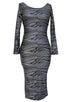 Sexy Black Geometric Print Cut-Out Midi Vintage Dress